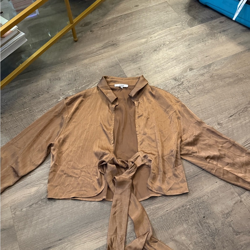 Brown Tie-Front Blouse